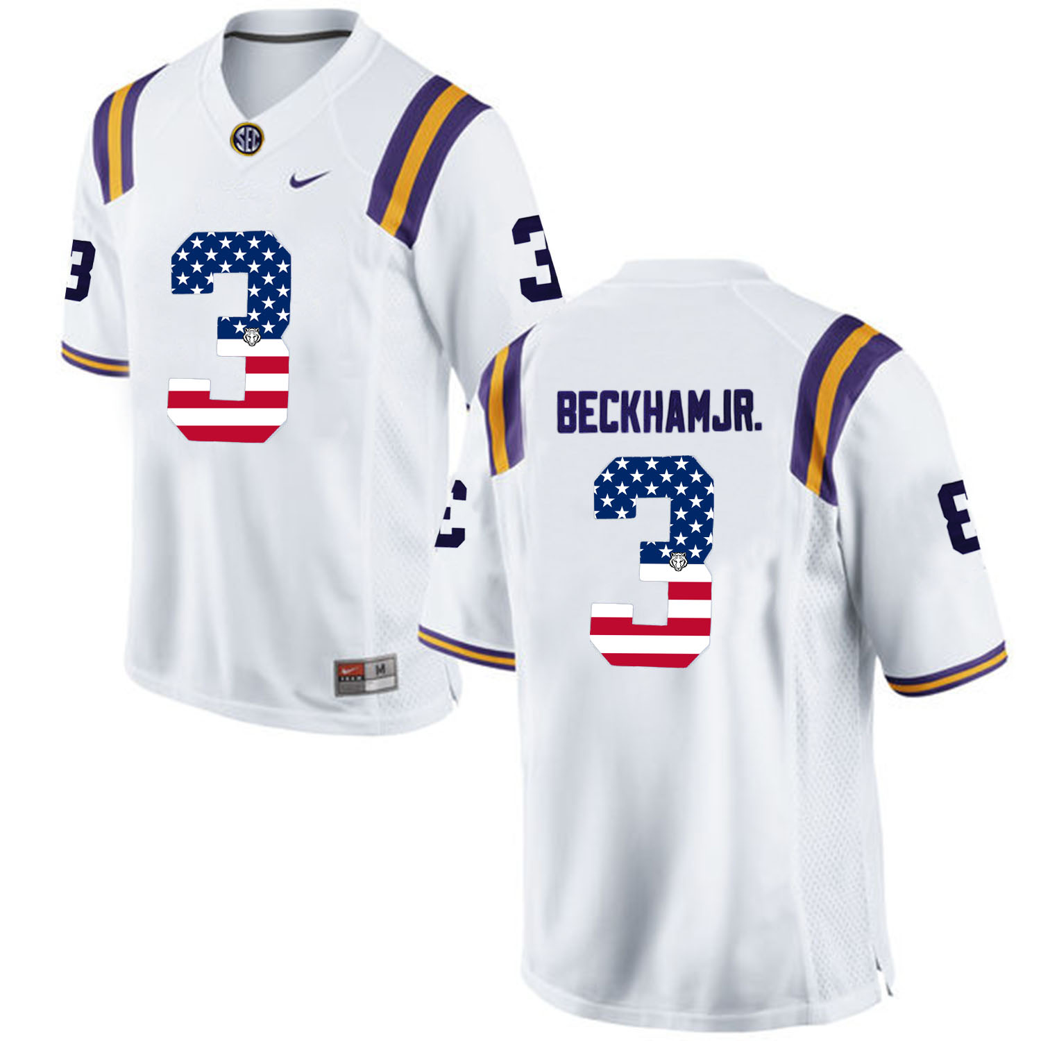 US Flag Fashion  Men LSU Tigers Odell Beckham Jr. #3 College Football Limited Jersey  White